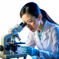 Focused scientist using microscope in modern laboratory png