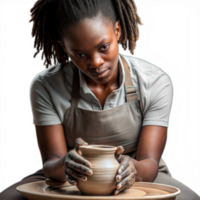 Artisan shaping clay on pottery wheel in studio png