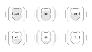 hud digital futurista estilo juego usuario interfaz salud proteger Progreso colocar. juego jugador proteger armadura nivel firmar y vida indicador símbolo. energía infografía diseño elemento. eps vector