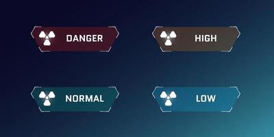 hud digital futurista usuario interfaz radiación marco colocar. ciencia fi alto tecnología radioactivo nivel elemento. gui y fui ciber supervisión nuclear indicador tablero panel. cabeza arriba monitor ui diseño elemento vector