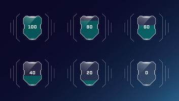 HUD digital futuristic style game user interface health shield progress set. game cyberspace player protect armor level sign and life indicator symbol. Energy infographic design eps element vector