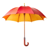 Vibrant red, yellow, and orange umbrella with wooden handle png