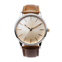 Classic watch with brown leather strap png