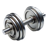 Gleaming metal dumbbell on a clean, reflective surface png