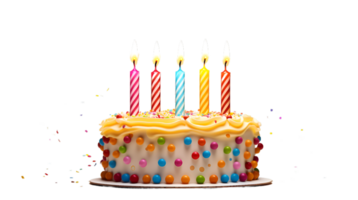 generated ai Birthday cake on stand decorated with a candle png