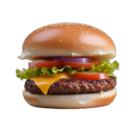 jugoso delicioso hamburguesa con especias y vegetales. apetitoso hamburguesa en transparente antecedentes png