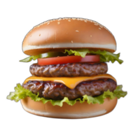 Juicy delicious burger with spices and vegetables. Appetizing burger on transparent background png
