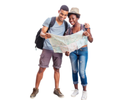 Young tourist with backpack and map png