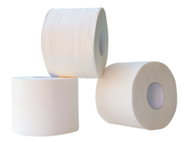 Front view of tissue paper or toilet paper rolls in stack isolated with clipping path in file format png