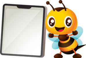 Cartoon cute honey bee with big tablet illustration png