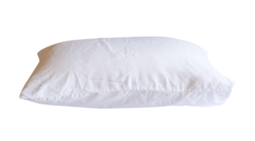 Side view of white pillow with case after guest use in hotel or resort room isolated with clipping path in file format png