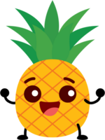 Cute happy energetic pineapple fruit cartoon character illustration png