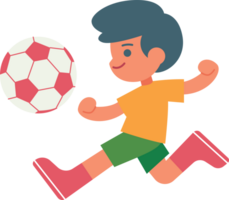 feliz criança jogando futebol plano arte ilustração png