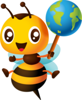 Cartoon cute honey bee carrying globe character mascot png