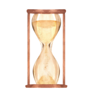 ritad för hand vattenfärg illustration. årgång timglas med ljus gul sand. svartvit timglas. ritad för hand klämma konst av antik timglas. png