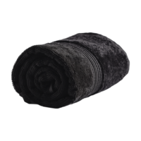 A neatly rolled black towel showcasing its plush texture and the tightness of its roll, which suggests tidiness and the concept of spa or bathroom elegance png