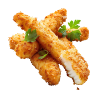 un' pila di croccante fritte pesce bastoni sormontato con fresco prezzemolo. png