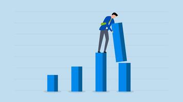 Increase investment profit, 4k animation of businessman standing on a bar chart placing huge profits at the top of this year bar chart. video