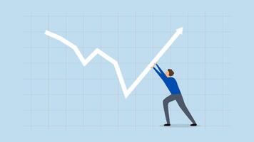 liderazgo a dirigir negocio crecimiento en mercado recesiones, 4k animación de inversor empujar flecha gráfico y gráfico es espalda arriba. video