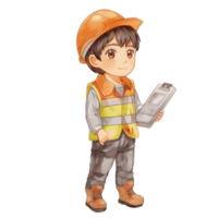 A young boy wearing an orange hard hat and a yellow reflective vest png