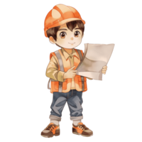 A young boy wearing an orange hard hat and a yellow reflective vest png