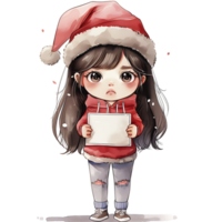 A girl wearing a Santa hat stood, her brow furrowed. png