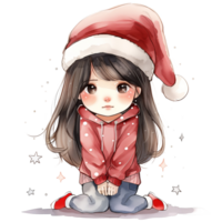 A girl wearing a Santa hat stood, her brow furrowed. png