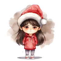 A girl wearing a Santa hat stood, her brow furrowed. png