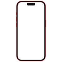 Front side photo of red smartphone similar to iphone without background. Template for mockup png