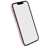 Isometric style photo of pink smartphone similar to iphone without background. Template for mockup png