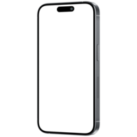 Isometric style photo of black smartphone similar to iphone without background. Template for mockup png