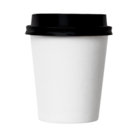 Clean and blank white paper cup for coffee without background. Template for mockup. With black lid png