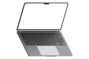 Isometric style photo of gray laptop without background. Template for mockup png