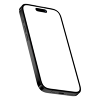 Isometric style photo of black smartphone similar to iphone without background. Template for mockup png