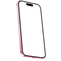 Isometric style photo of pink smartphone similar to iphone without background. Template for mockup png