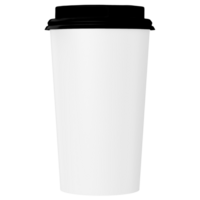 Clean and blank white paper cup for coffee without background. Template for mockup. With black lid png