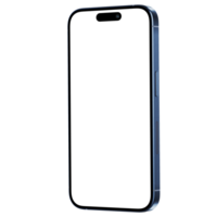 Isometric style photo of blue smartphone similar to iphone without background. Template for mockup png