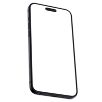Isometric style photo of black smartphone similar to iphone without background. Template for mockup png