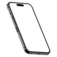 Isometric style photo of black smartphone similar to iphone without background. Template for mockup png