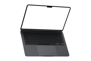 Isometric style photo of gray laptop without background. Template for mockup png