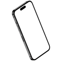 Isometric style photo of black smartphone similar to iphone without background. Template for mockup png