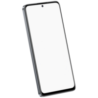 Isometric style photo of black smartphone similar to android device without background. Template for mockup png