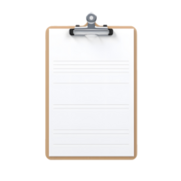 Top view of clean checklist or clipboard without background. Ready for mockup png