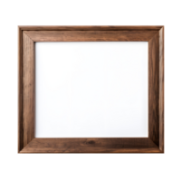 Blank frame for picture or image with wooden border without background. Template for mockup png