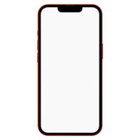 Front side photo of red smartphone similar to iphone without background. Template for mockup png