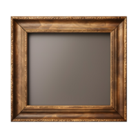 Blank frame for picture or image with wooden border without background. Template for mockup png