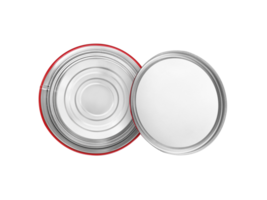 top view of open round metal box, transparent background png