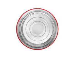 top view of open round metal box, transparent background png