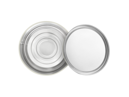 top view of open round metal box, transparent background png