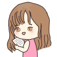 Cute chibi girl with brown hair holds a piece of paper in her hand. png